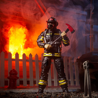 Hasbro GI Joe Classified Series firefighter figure in full gear holding axe with fire and smoke background