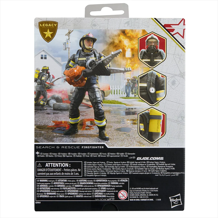 Hasbro GI Joe Classified Series firefighter figure action figure packaging with firefighting accessories