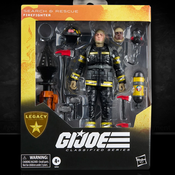 Hasbro GI Joe Classified Series firefighter figure with search and rescue gear in packaging