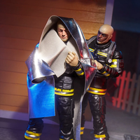 Hasbro GI Joe Classified Series firefighter figure wearing black and yellow gear with silver rescue blanket