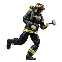 Hasbro GI Joe Classified Series firefighter figure in black and yellow gear holding a rescue tool in running pose