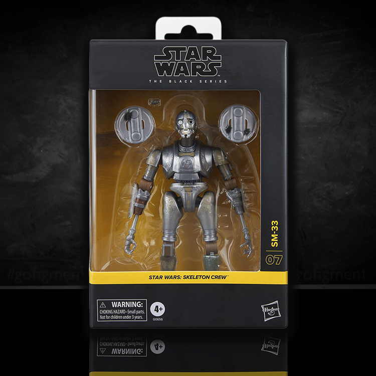 Hasbro Star Wars Black Series SM-33 action figure in packaging with accessories and detailed robot design