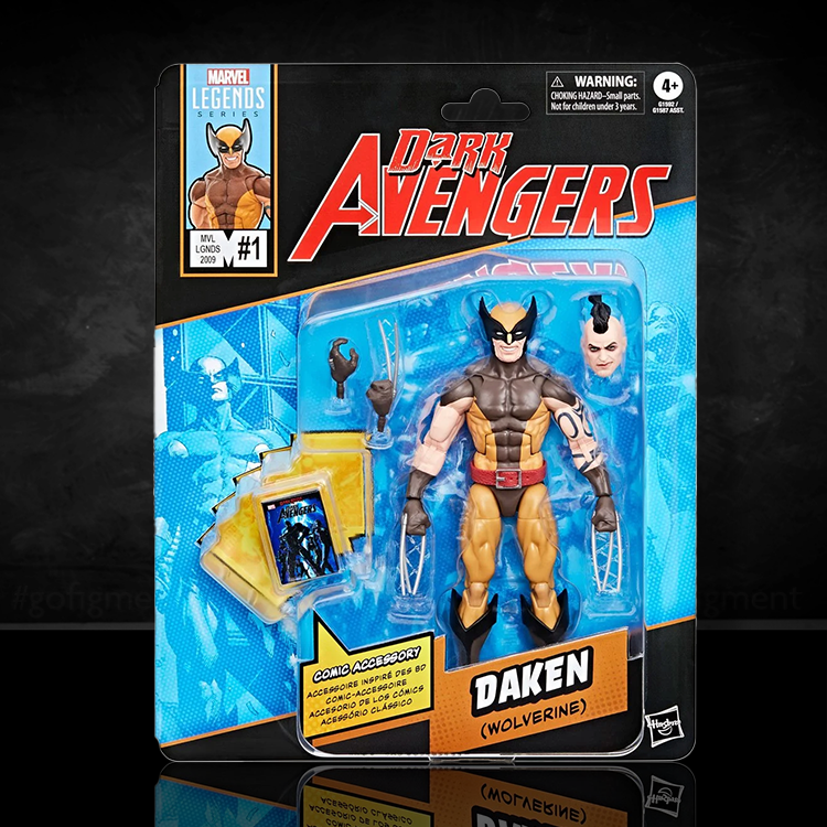 Hasbro Wolverine Daken action figure from Marvel Legends Dark Avengers with extra head and hand accessories