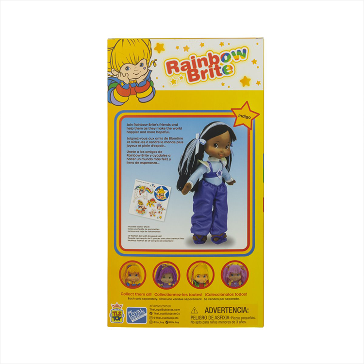 Rainbow Brite Indigo plush doll in original outfit with stars, by The Loyal Subjects in yellow packaging.