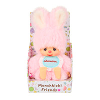 Sekiguchi Monchhichi Chimutan Plush 4.75 inch pastel pink bunny outfit soft collectible toy