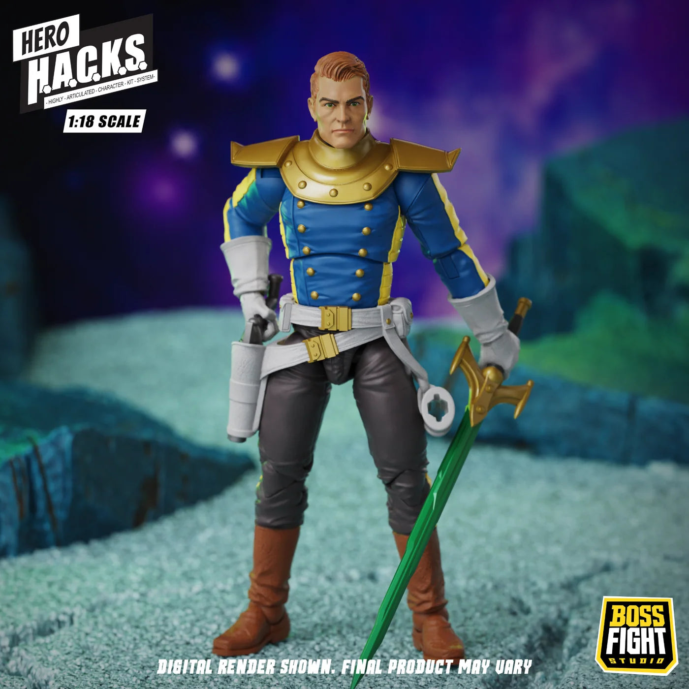 Jett Steelblade 4" Boss Fight Studio Action Figure Hero HACKS Articulated figure with sword and blue uniform