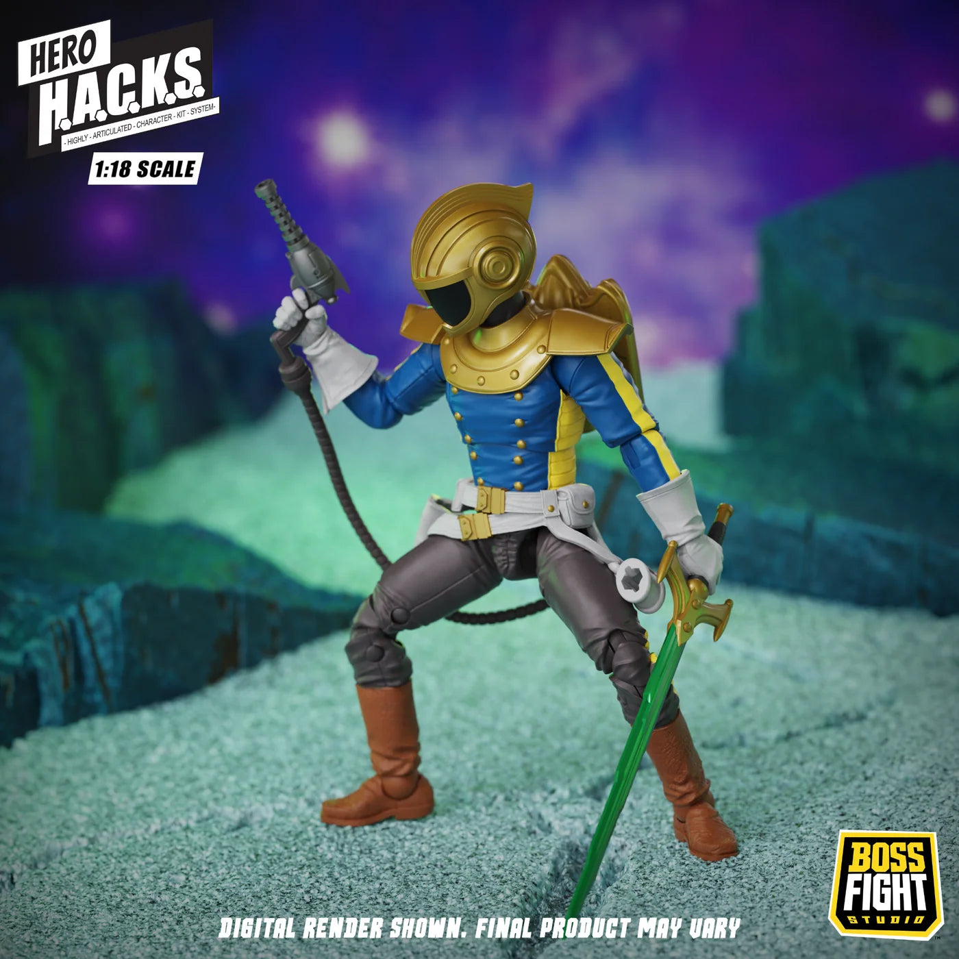 Jett Steelblade 4" Boss Fight Studio Action Figure Hero HACKS Articulated in gold armor holding a sword