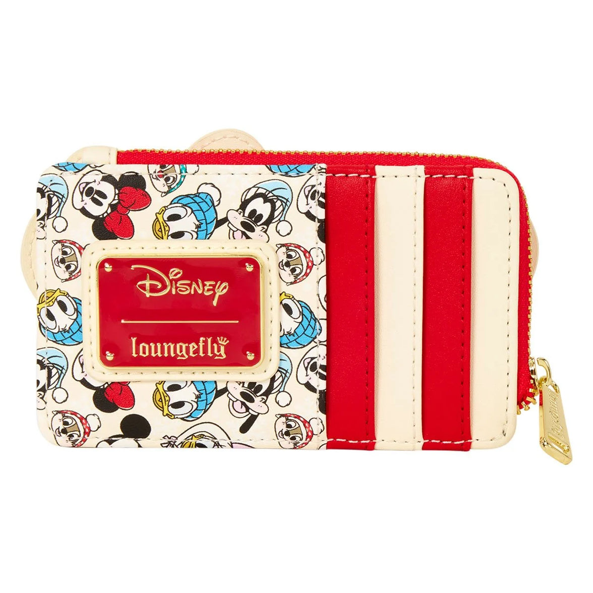 Mickey Mouse 3 in. Loungefly Wallets Mickey Mouse and Friends Holiday Snow red zip wallet
