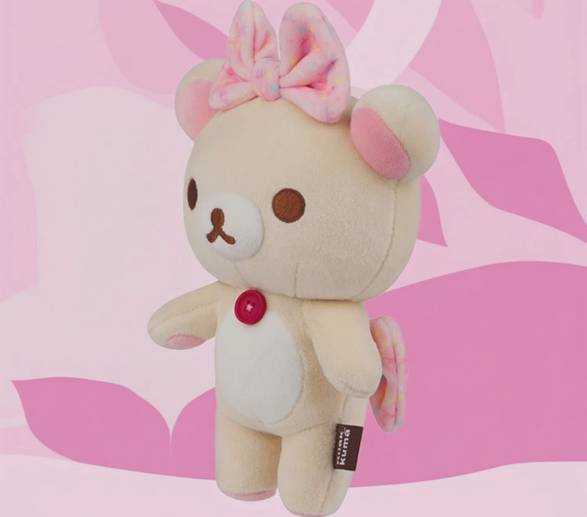 Korilakkuma Happy For You Mochi Plush Mascot Bear 8" With Pink Bows
