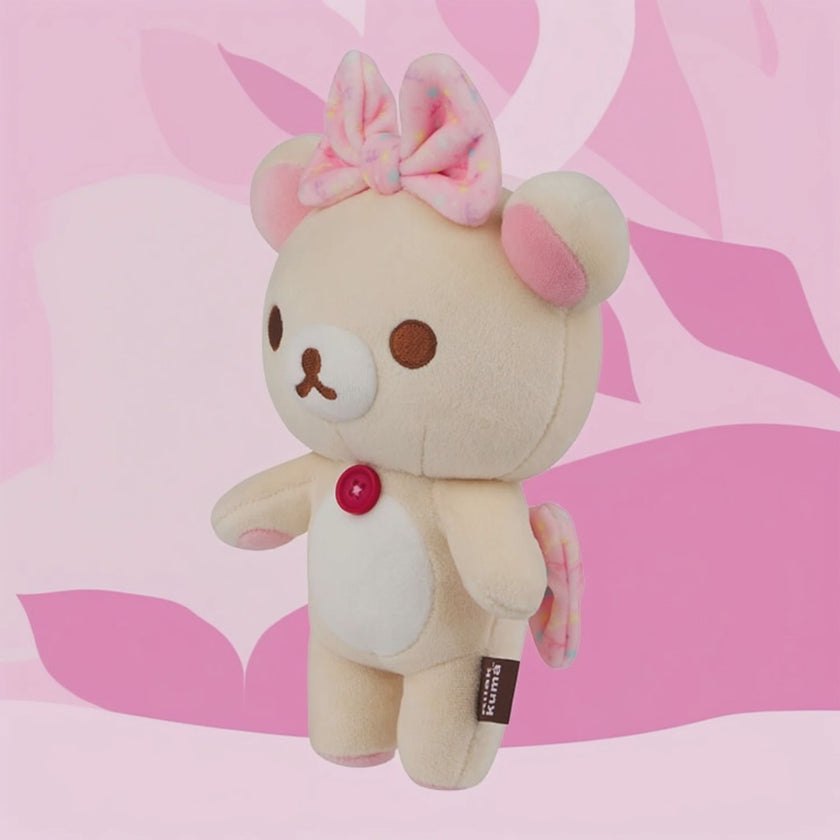 Korilakkuma Happy For You Mochi Plush Mascot Bear 8" With Pink Bows