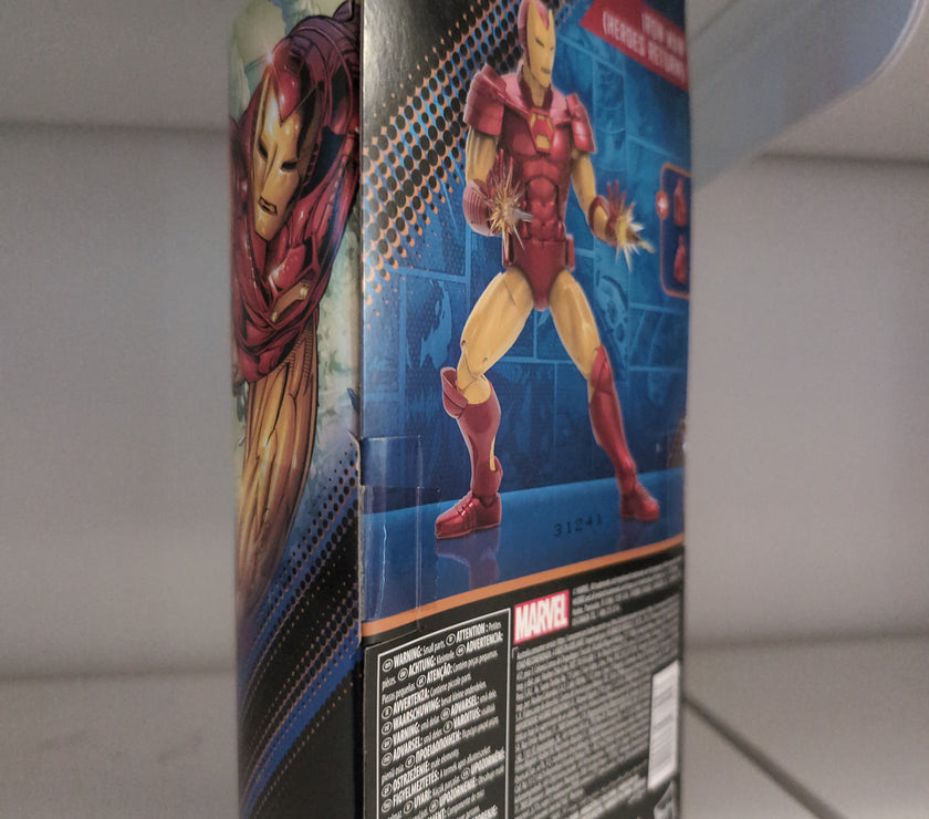 Hasbro Marvel Legends Iron Man Heroes Return 6 inch action figure packaging side view with detailed art and product info