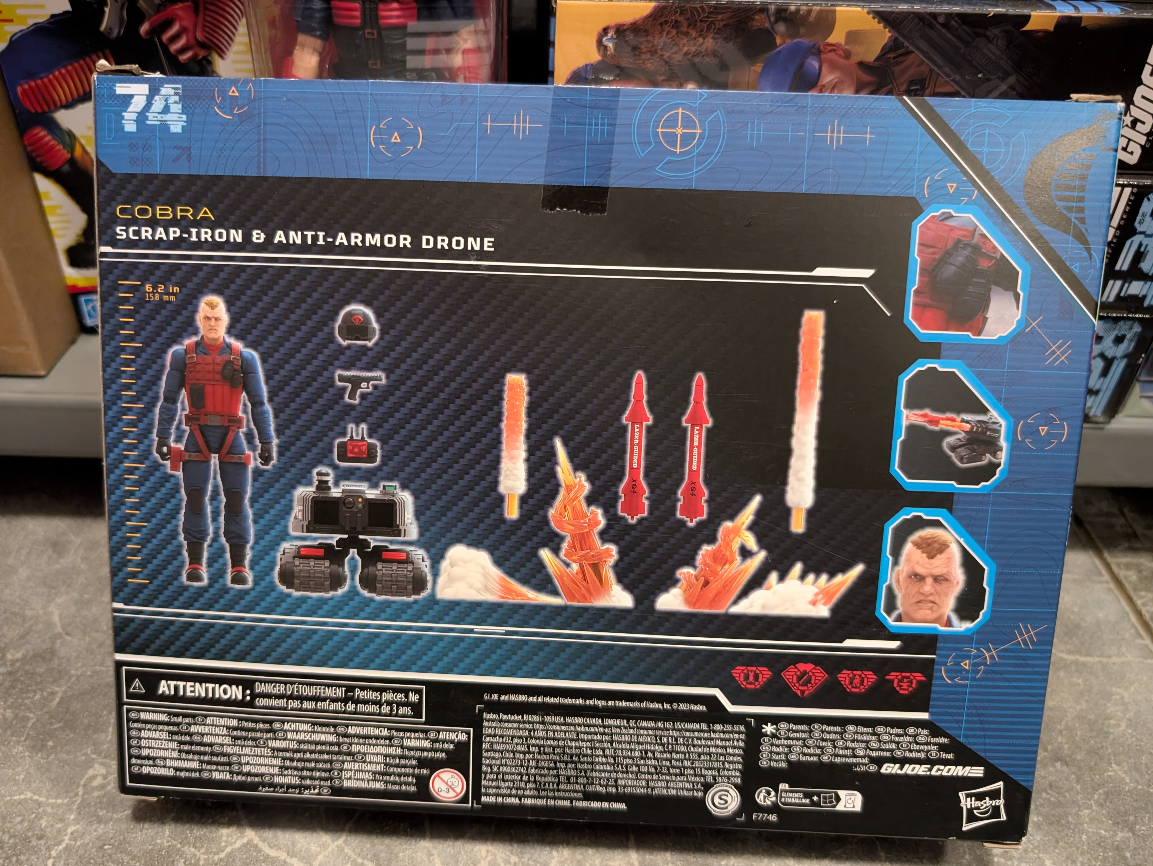 Hasbro GI Joe Classified Series 6-inch Scrap-Iron and Anti-Armor Drone with accessories in packaging back view