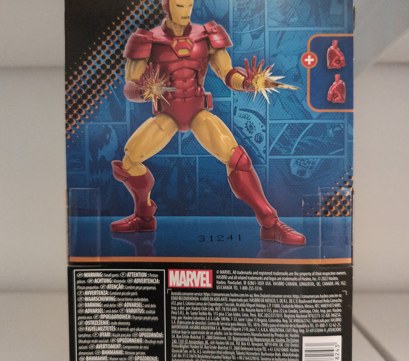 Iron Man Heroes Return Marvel Legends 6 inch action figure by Hasbro in red and gold armor with blast effects and accessories