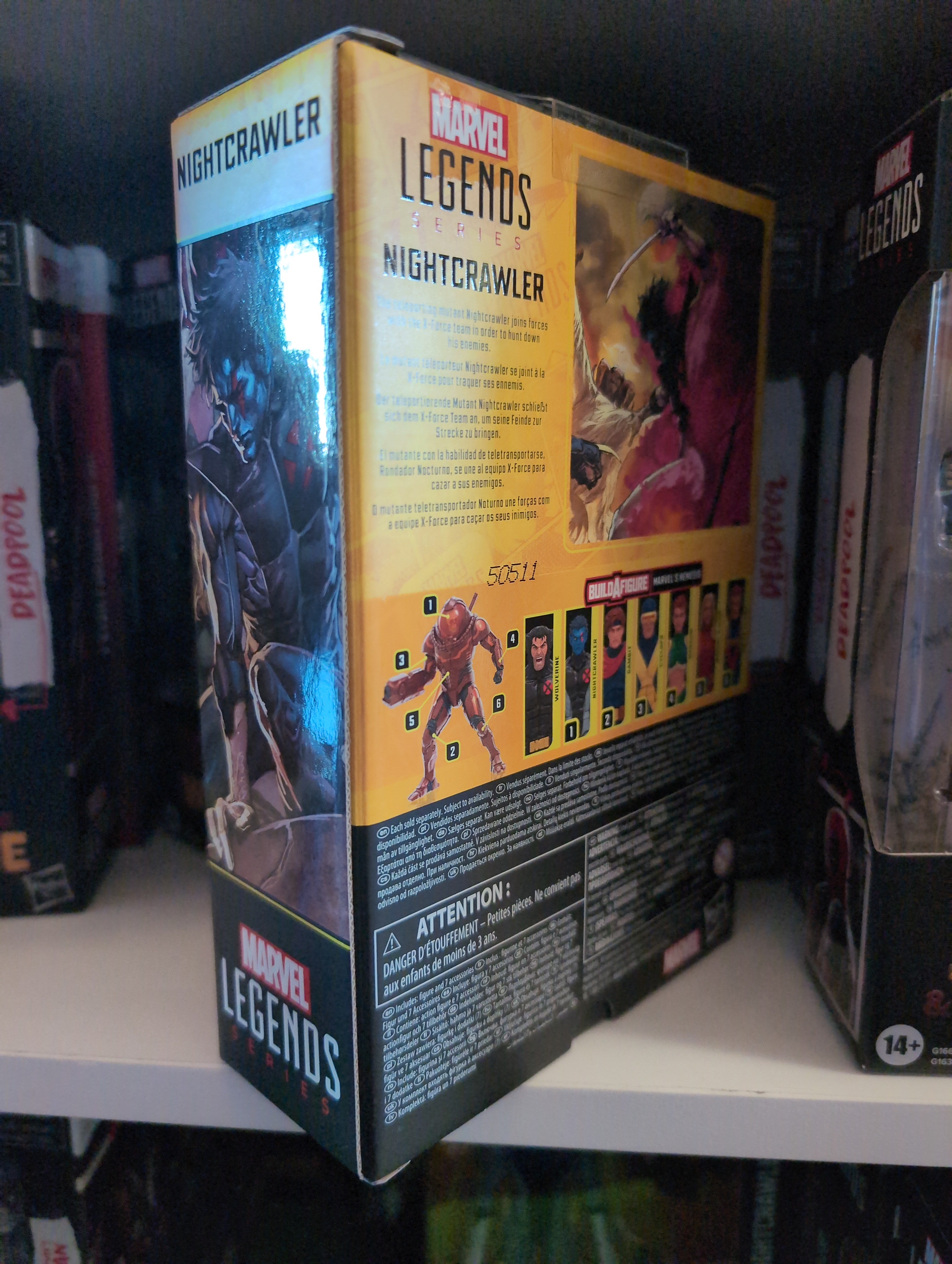 Hasbro Marvel Legends Nightcrawler 6 inch X-Force action figure in original packaging on shelf display