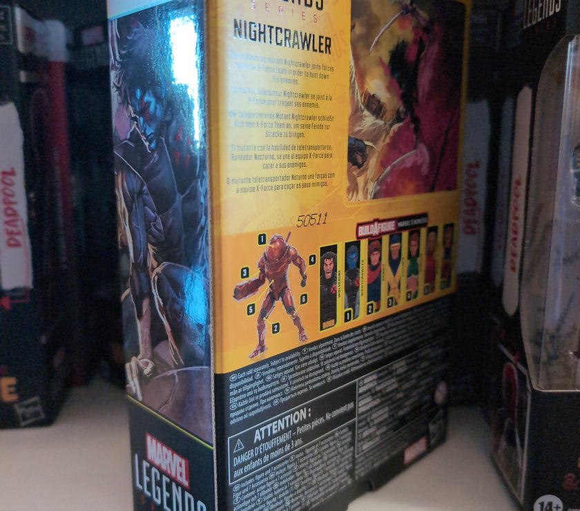 Hasbro Marvel Legends Nightcrawler 6 inch X-Force action figure in original packaging on shelf display