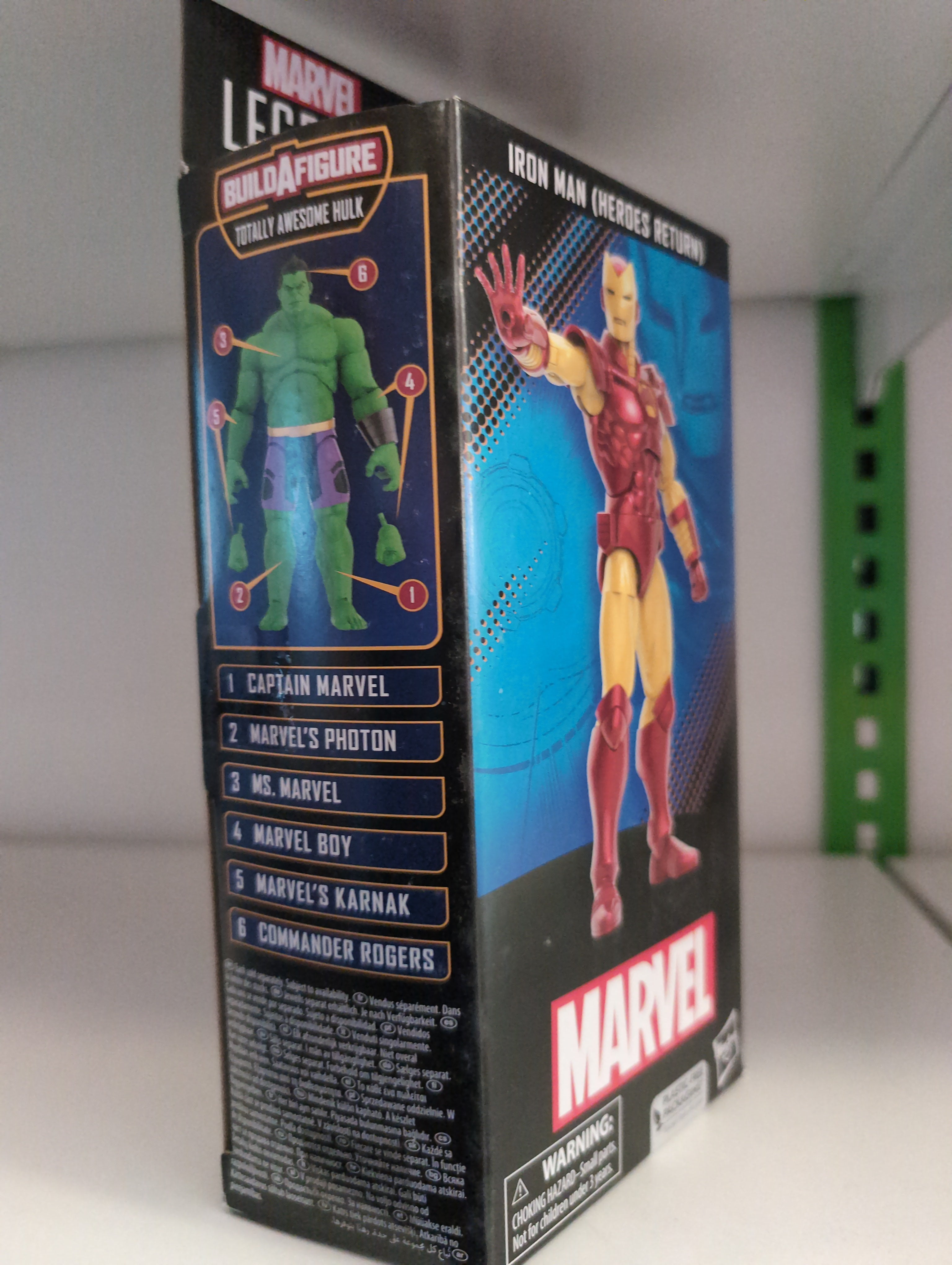 Hasbro Iron Man Heroes Return Marvel Legends 6 inch action figure packaging showing figure and Hulk build-a-figure details