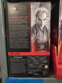 Padawan Jecki Lon Action Figure Star Wars Black Series 1:12 Scale by Hasbro with detailed character backstory on packaging.