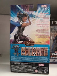 Hasbro Marvel Legends King Valkyrie action figure packaging with character story and Build-A-Figure pieces visible