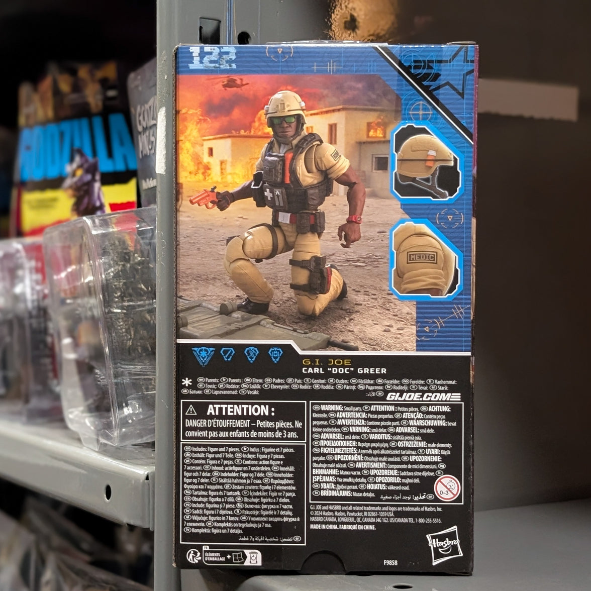 Hasbro GI Joe Classified Series 6-inch Carl Doc Greer action figure in military outfit with helmet and tactical gear packaging side view