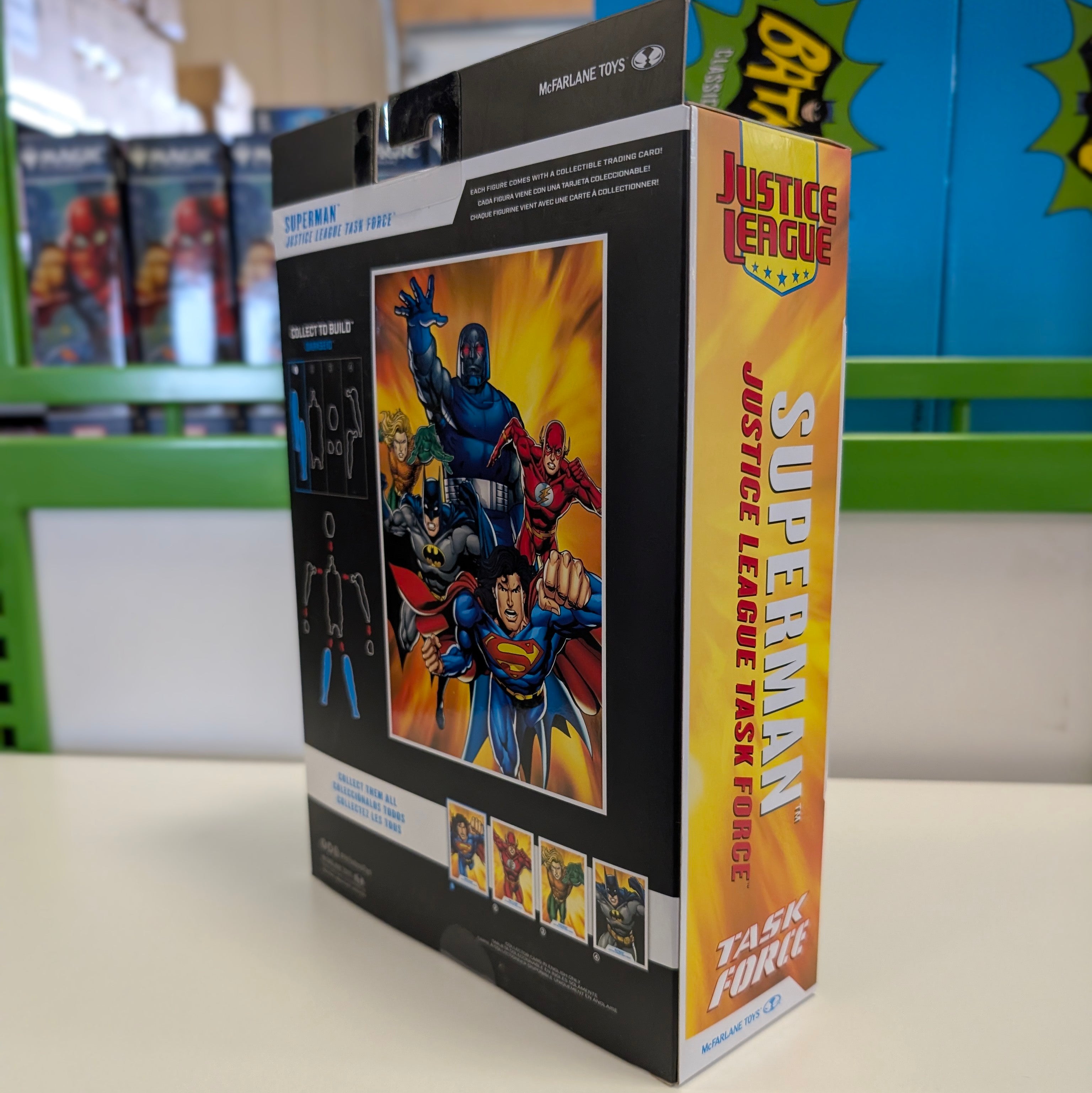 McFarlane DC Multiverse Justice League Task Force Superman 7-inch variant action figure packaging side view