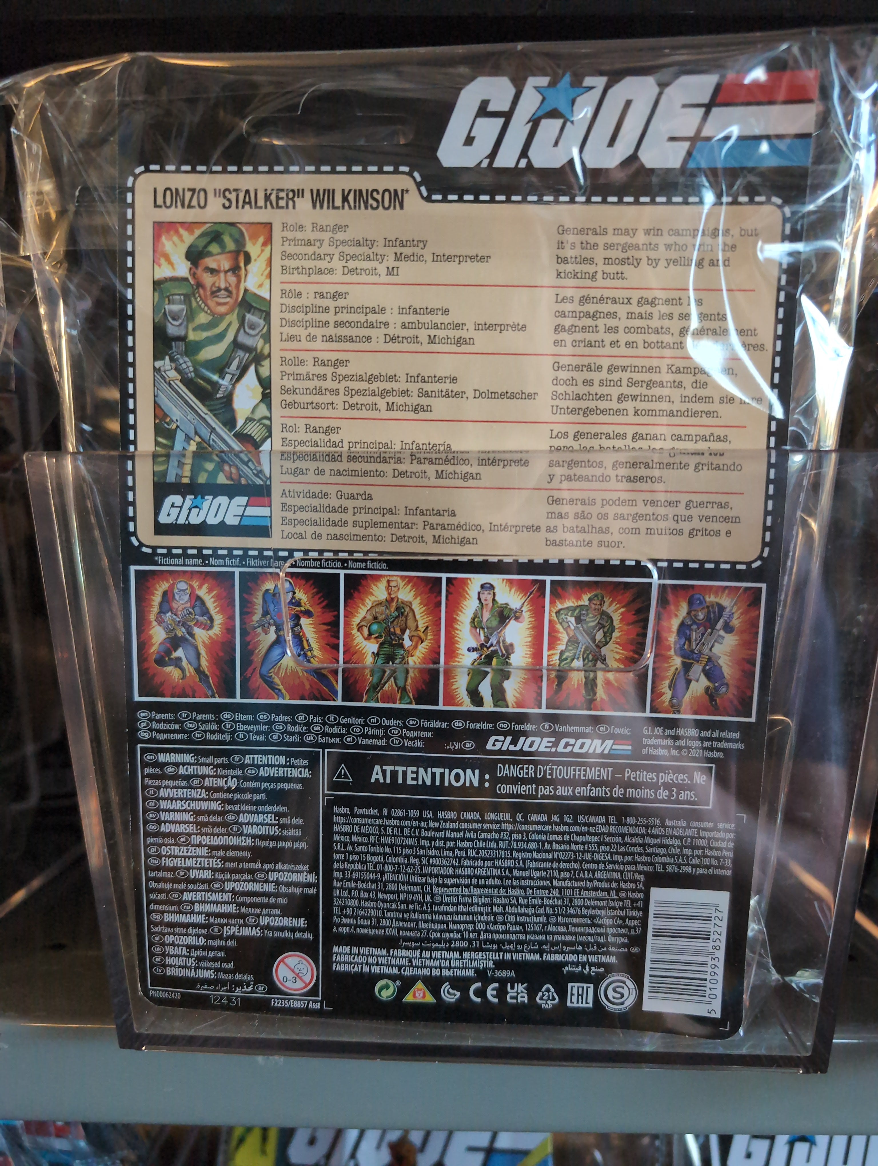 Back packaging of Hasbro GI Joe Lonzo Stalker Wilkinson action figure with character details and multiple figure images.