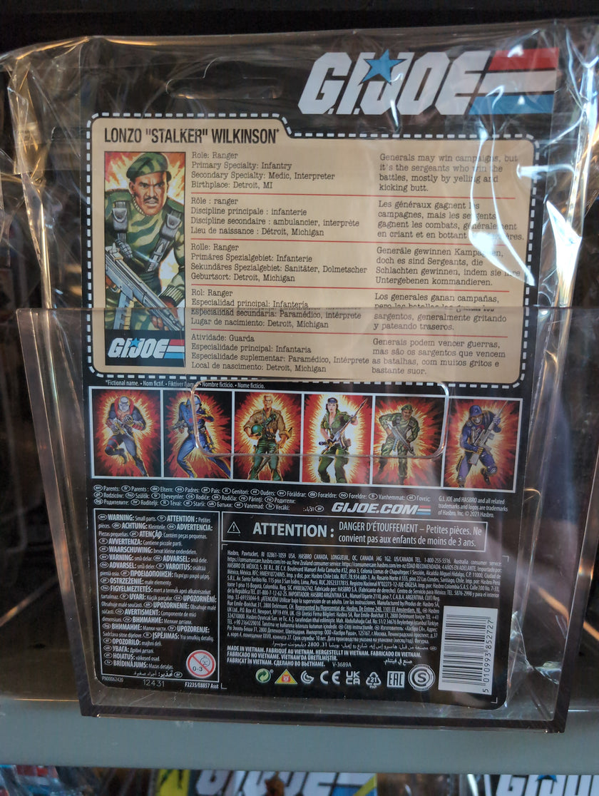 Back packaging of Hasbro GI Joe Lonzo Stalker Wilkinson action figure with character details and multiple figure images.