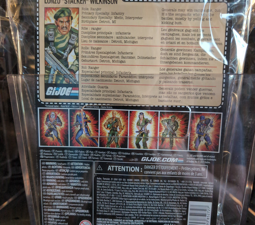 Back packaging of Hasbro GI Joe Lonzo Stalker Wilkinson action figure with character details and multiple figure images.