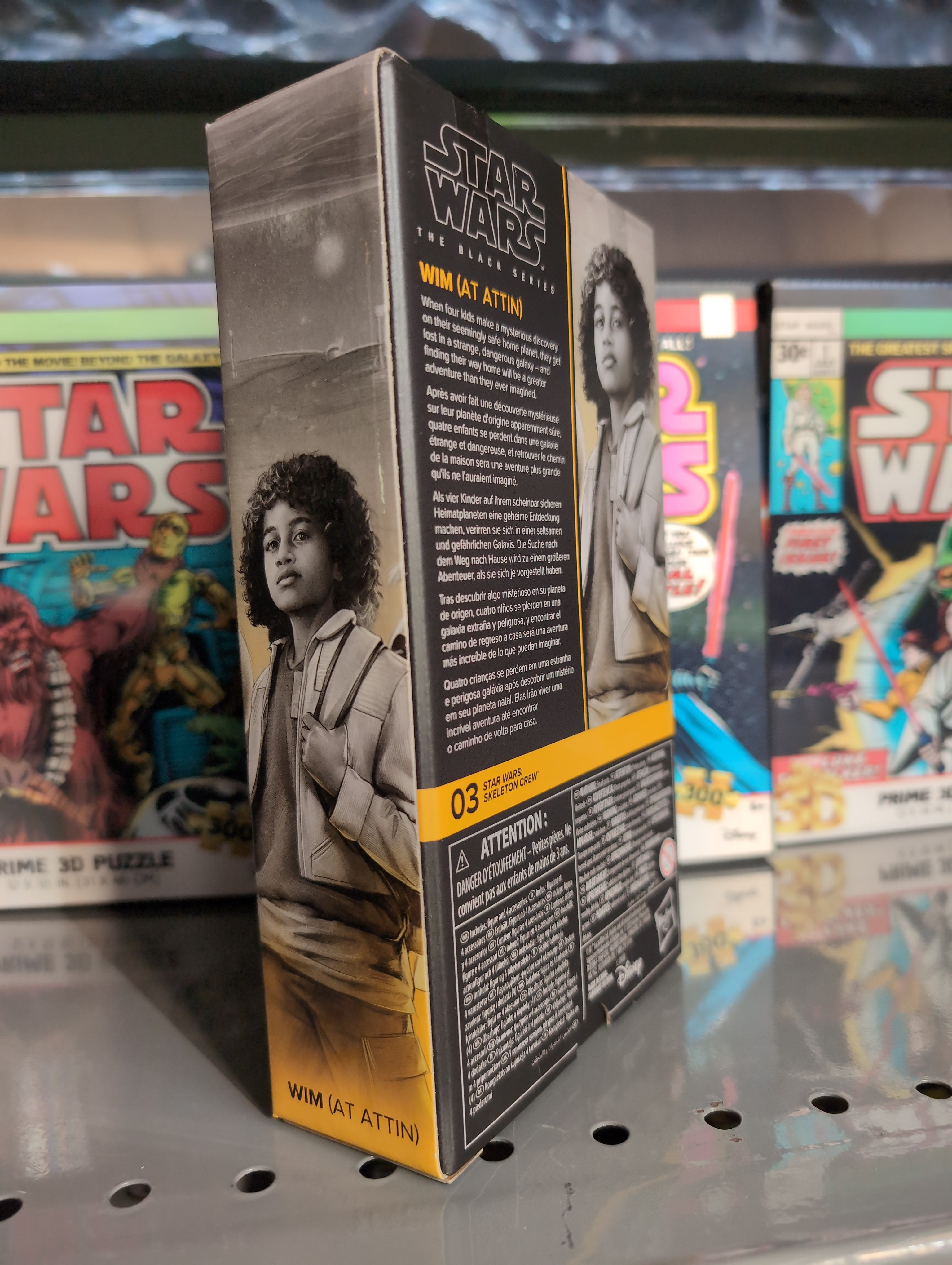 Hasbro Star Wars Black Series WIM at Attin action figure box with character image and description on shelf