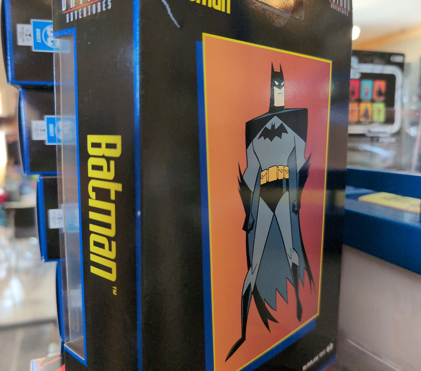 McFarlane DC The New Batman Adventures 1/12 scale action figure packaging featuring animated Batman art