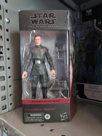 Hasbro Star Wars Black Series Vice Admiral Rampart action figure with blaster and Mouse Droid in packaging