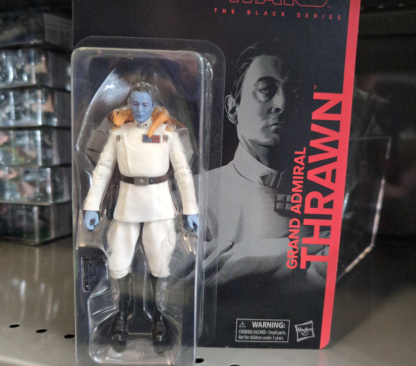 Hasbro Star Wars Black Series Grand Admiral Thrawn 6-inch action figure in white uniform with pet on shoulder