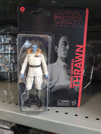Hasbro Star Wars Black Series Grand Admiral Thrawn 6-inch action figure in white uniform with pet on shoulder