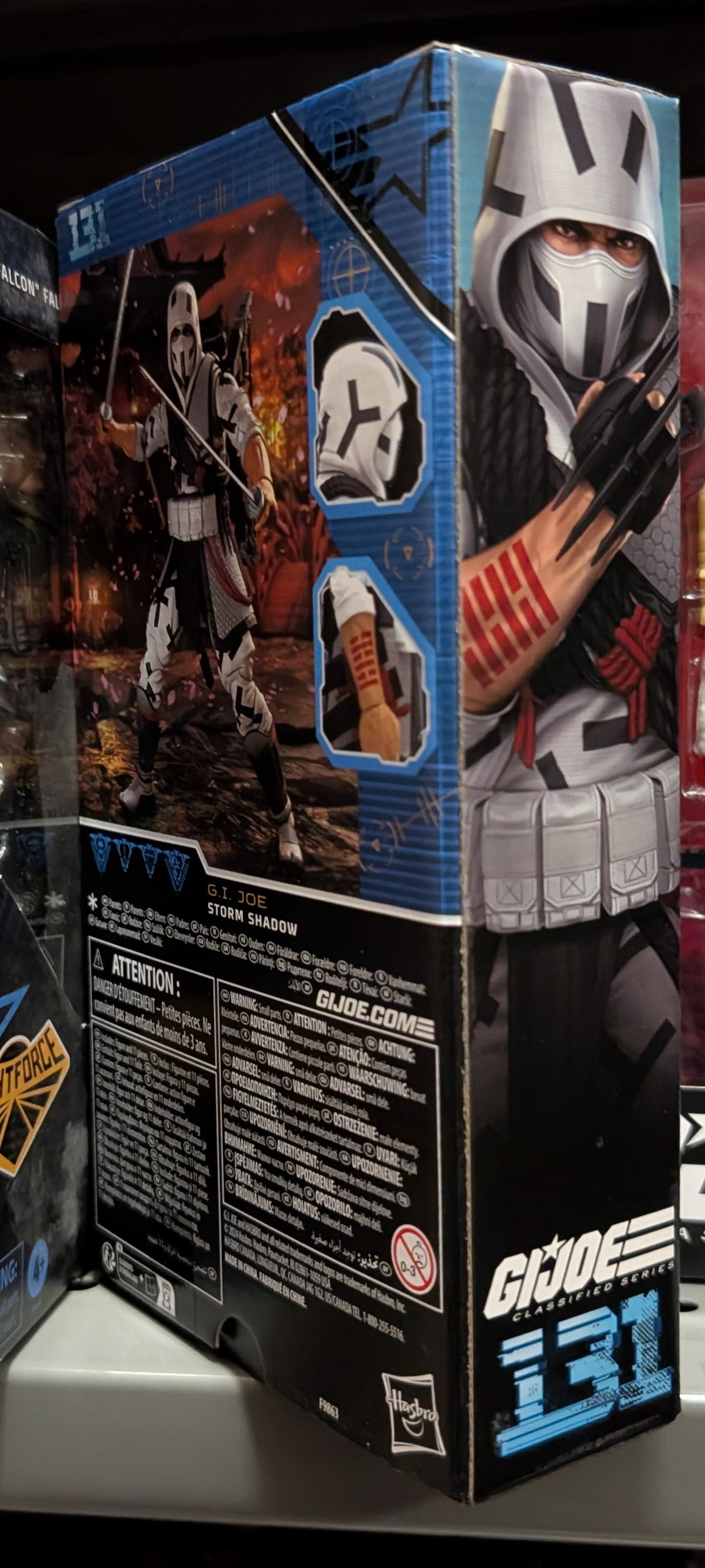 Hasbro GI Joe Classified Series 6-inch Storm Shadow action figure in packaging with ninja accessories and character art side view
