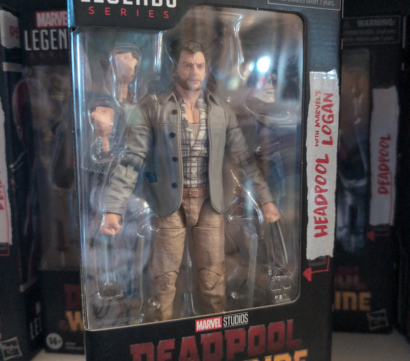 Hasbro Marvel Legends Deadpool and Wolverine Logan 6-inch action figures in collectible window box packaging