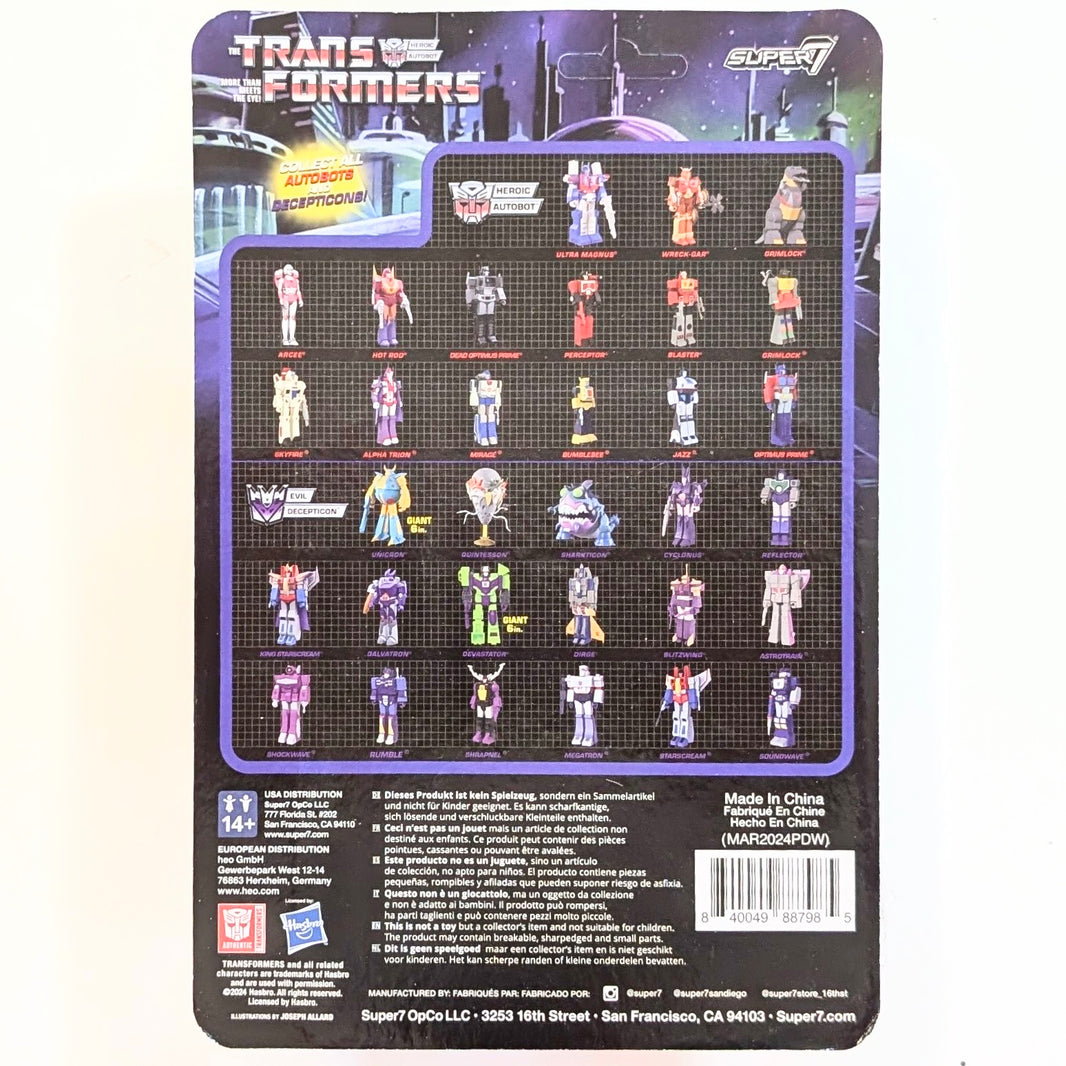 Grimlock Dinobot Transformer Action Figure Super7 3.75 packaging back with Transformers character lineup