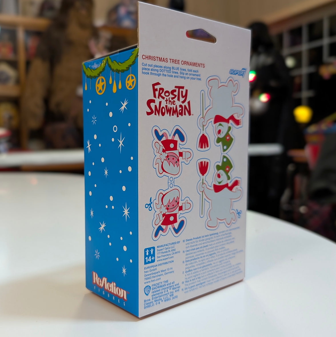 Super7 Frosty the Snowman ReAction candy box inspired 3.75 inch action figure packaging back with character art