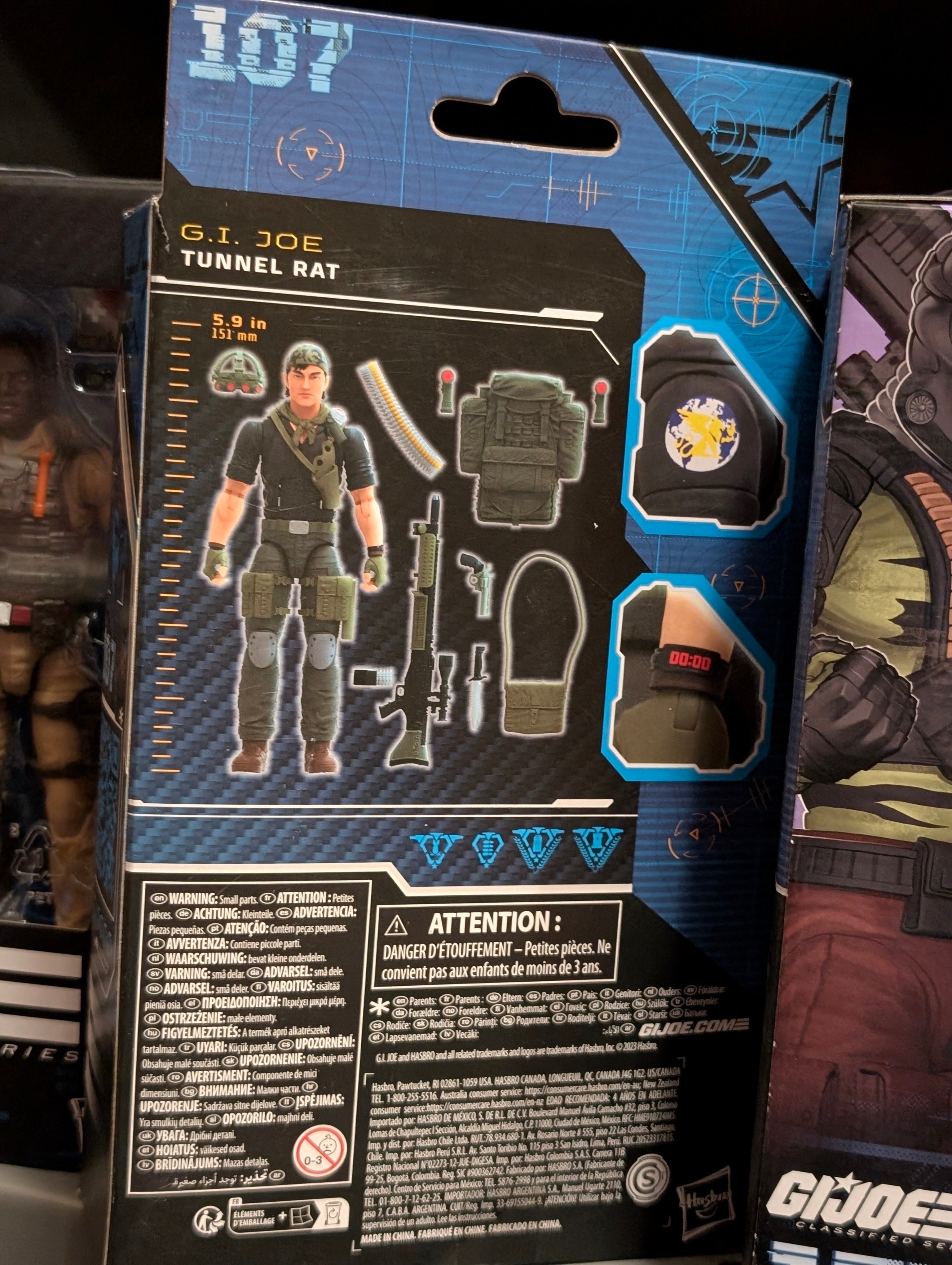 Hasbro GI Joe Classified Series 6-inch Tunnel Rat action figure with weapons and accessories in packaging back view