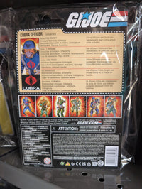 Hasbro GI Joe Cobra Officer action figure package back with character info and retro artwork in plastic wrap