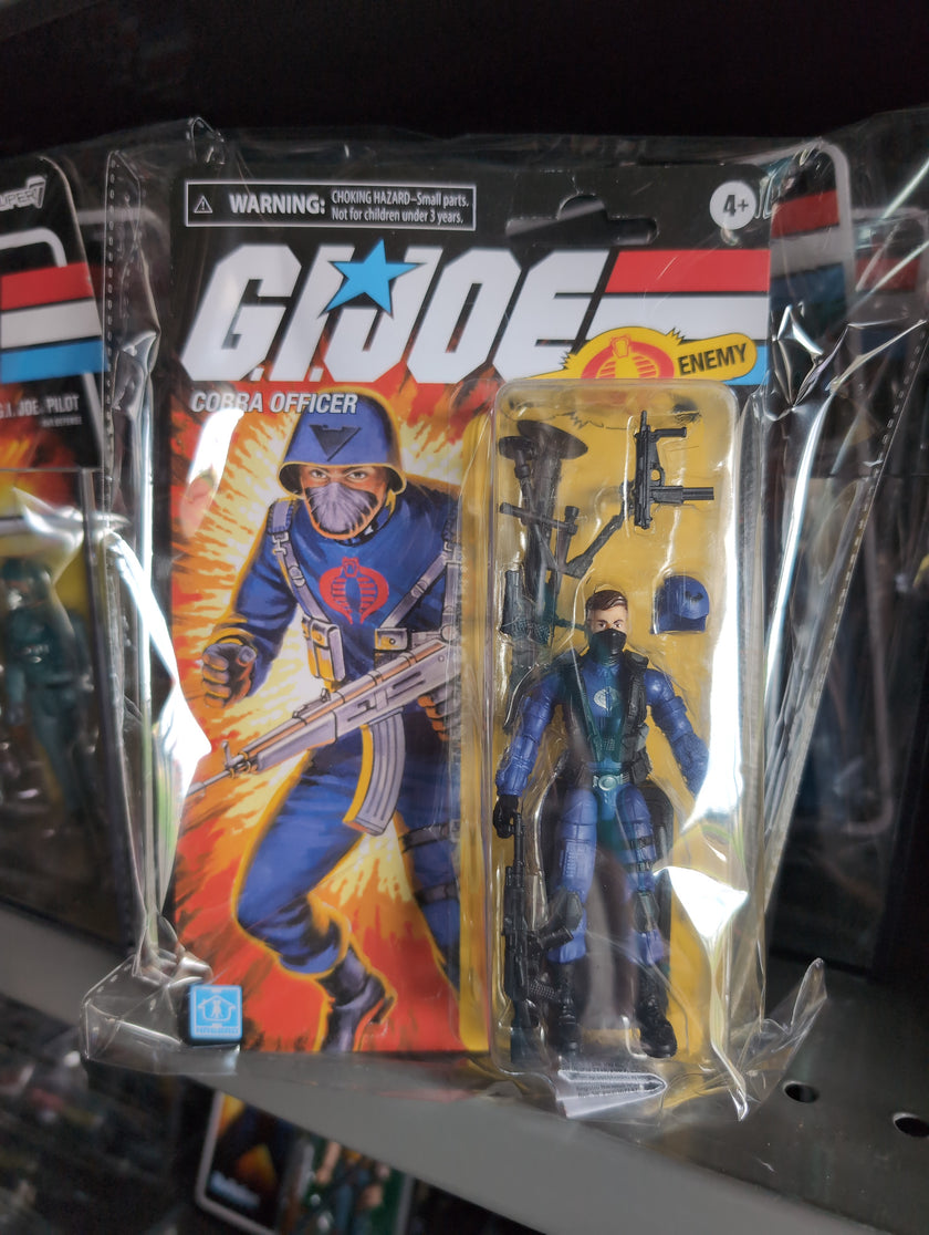 Hasbro GI Joe Cobra Officer action figure with removable helmet and accessories in original retro packaging