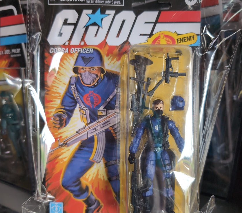 Hasbro GI Joe Cobra Officer action figure with removable helmet and accessories in original retro packaging