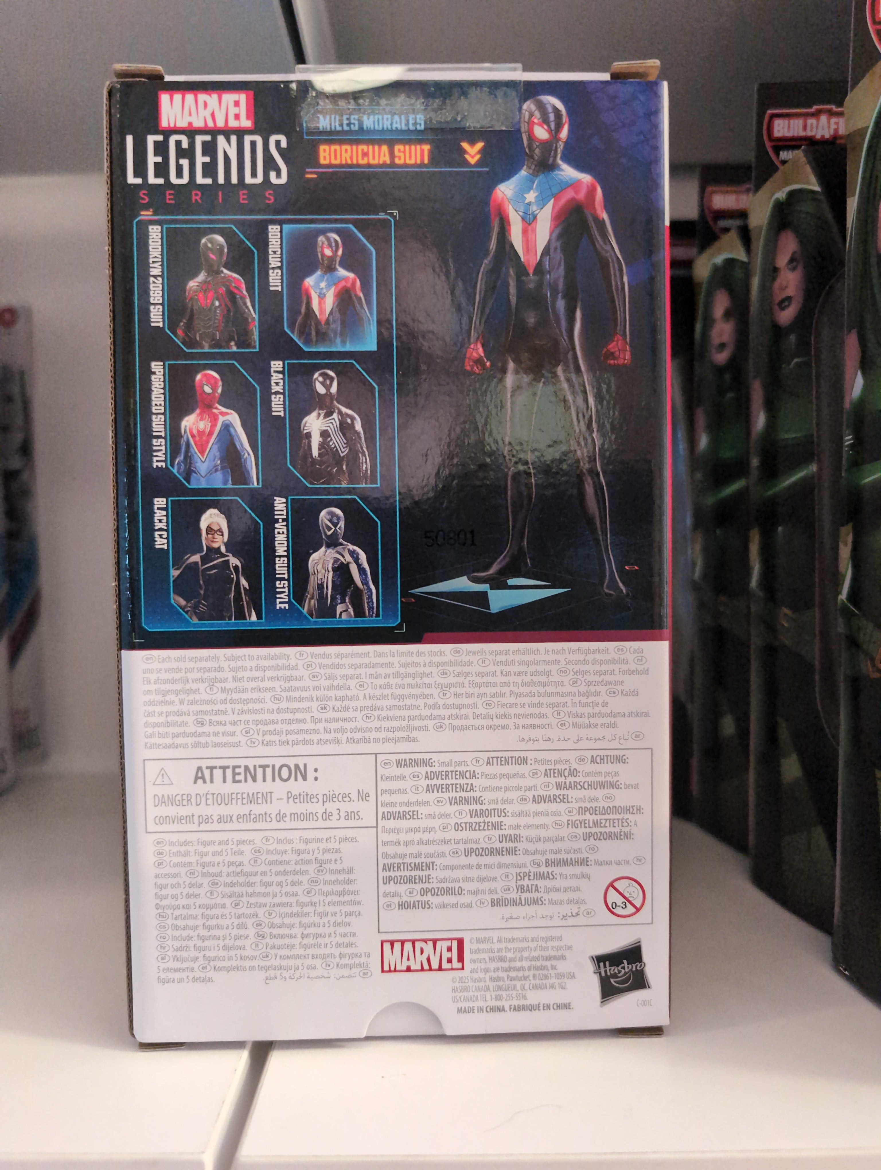 Marvel Legends Hasbro Miles Morales Boricua Suit action figure box back with character images and details