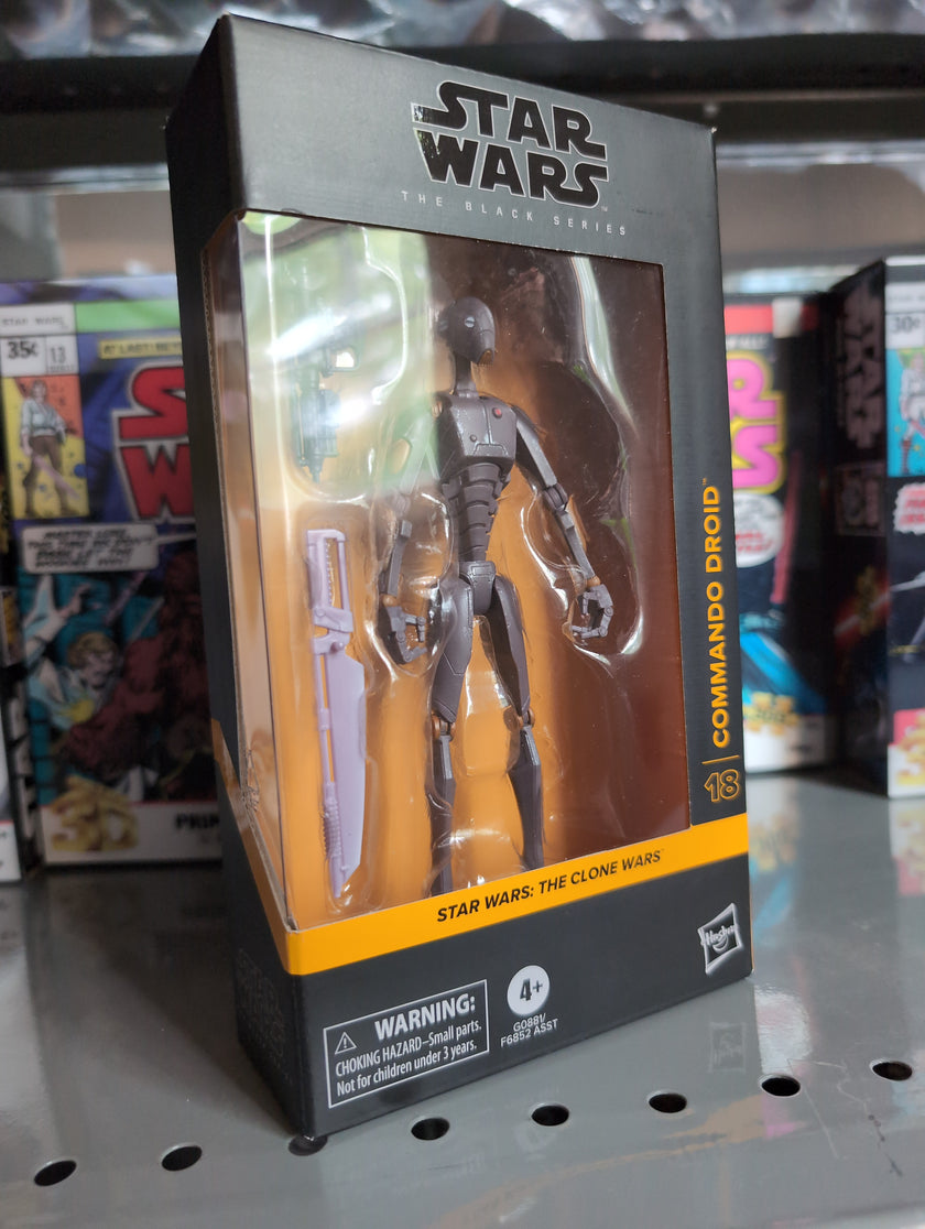 Hasbro Star Wars Black Series 1:12 scale Commando Droid action figure with weapons in window box packaging