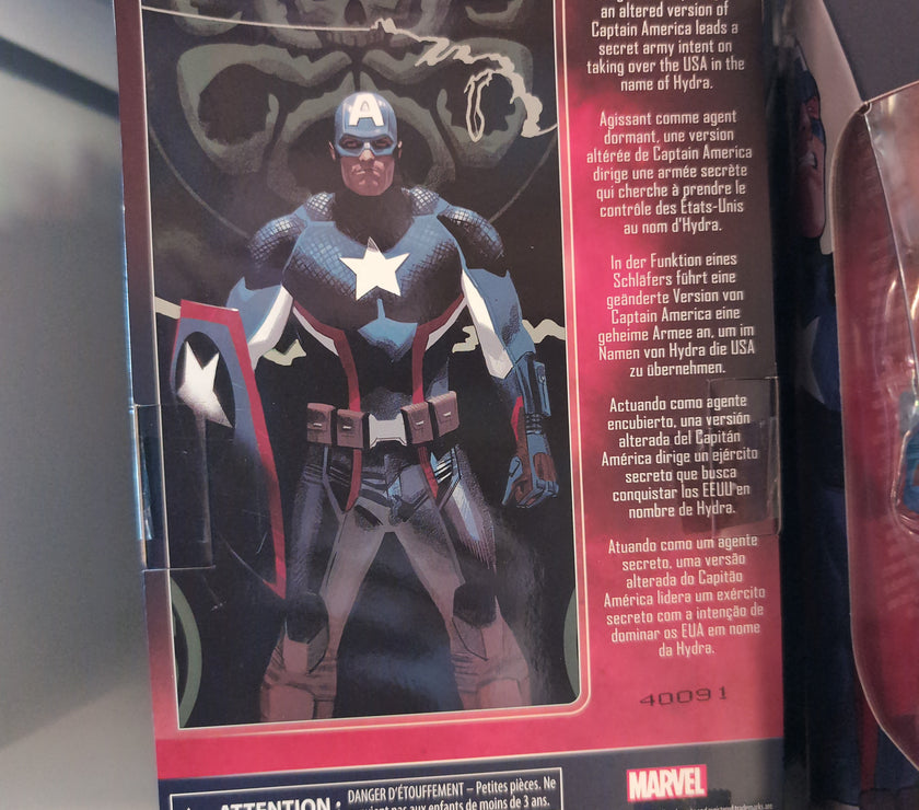Hasbro Marvel Legends Captain America Secret Empire action figure in 1:12 scale with detailed design and shield accessory.