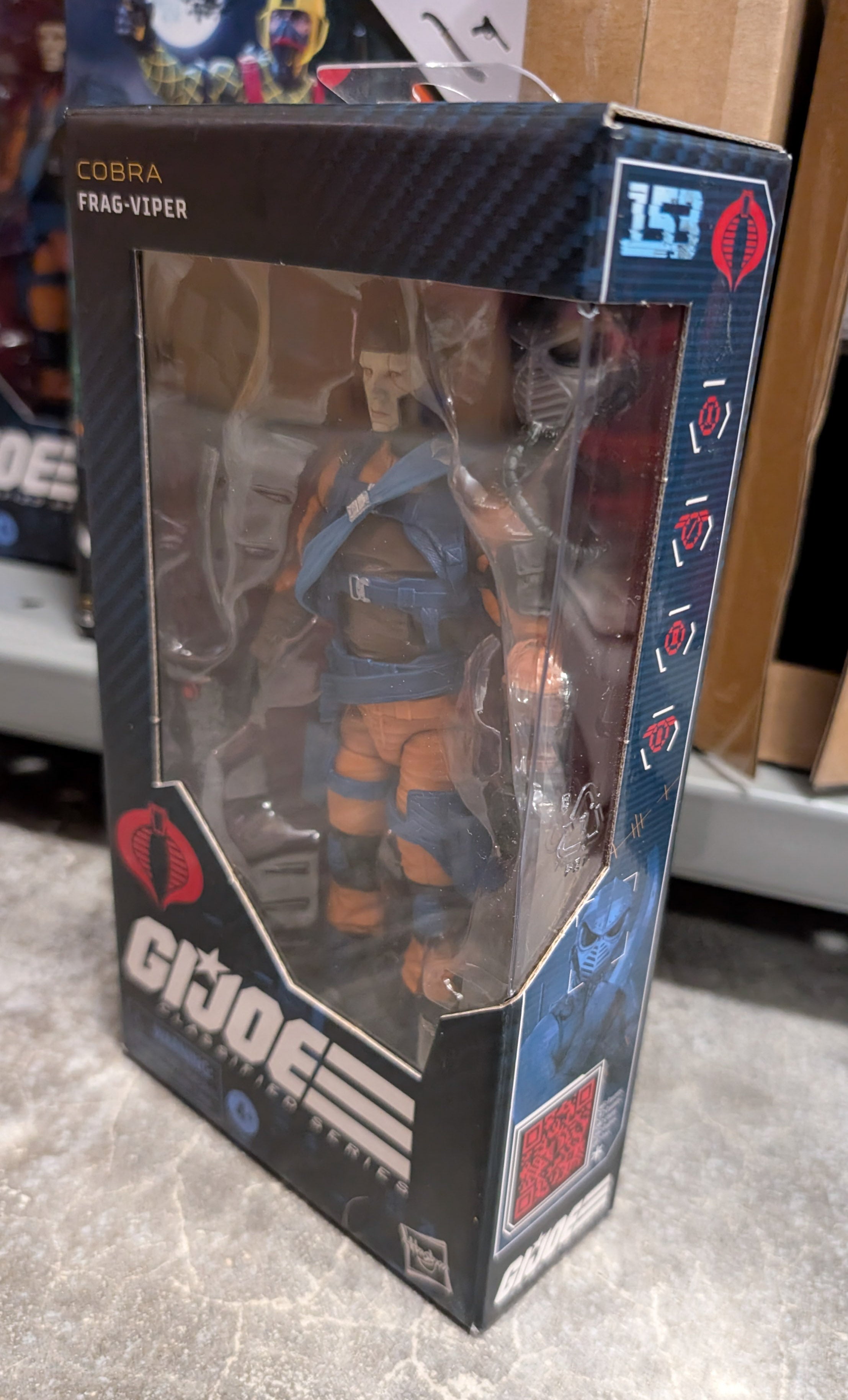 Hasbro GI Joe Classified Series Frag Viper 6-inch action figure in window box packaging side view
