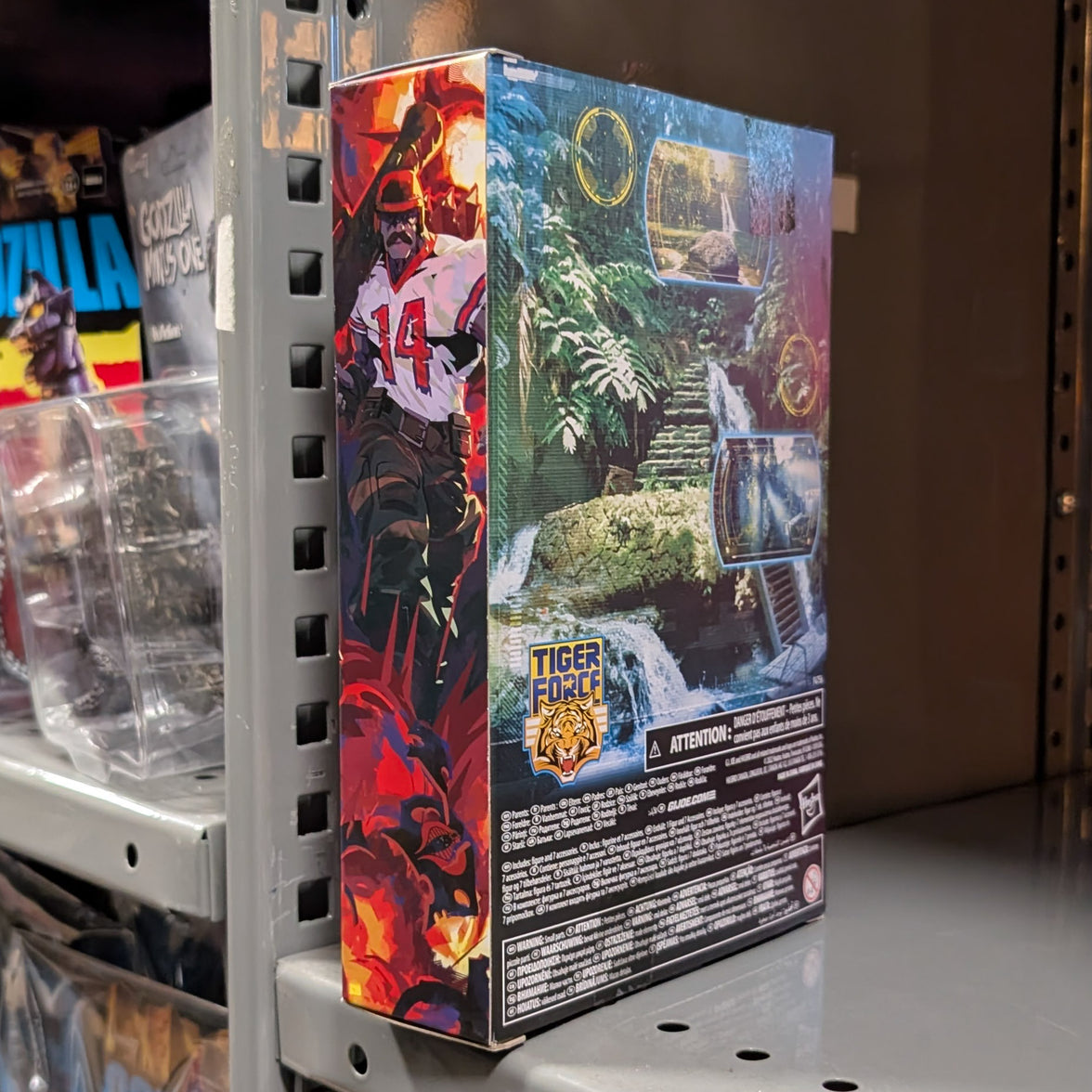 Hasbro GI Joe Classified Series Tiger Force Bazooka 6-inch action figure packaging rear and side view on shelf