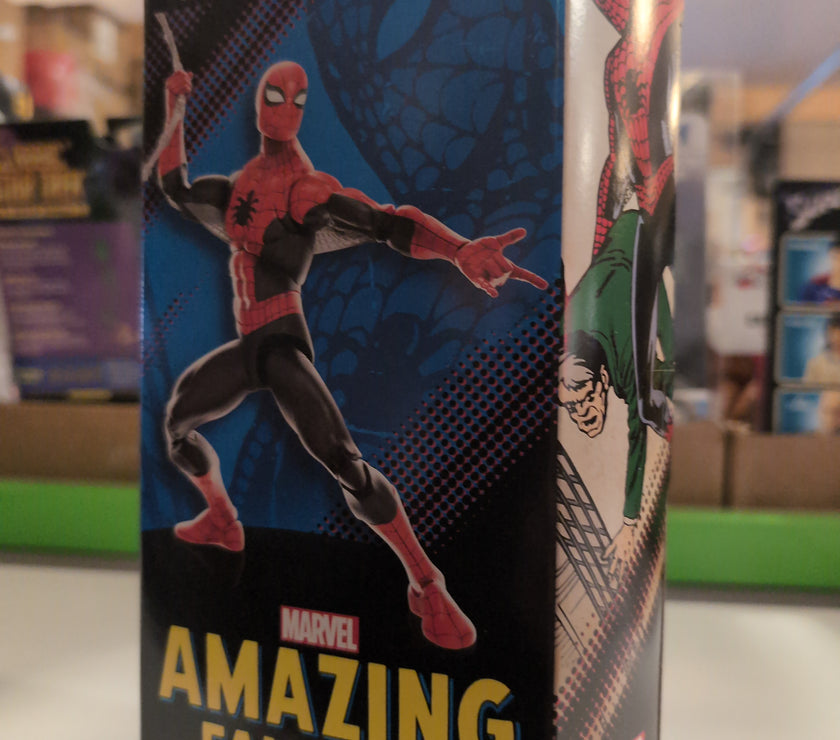 Hasbro Marvel Legends 6-inch Amazing Fantasy Spider-Man action figure packaging with classic comic art design.