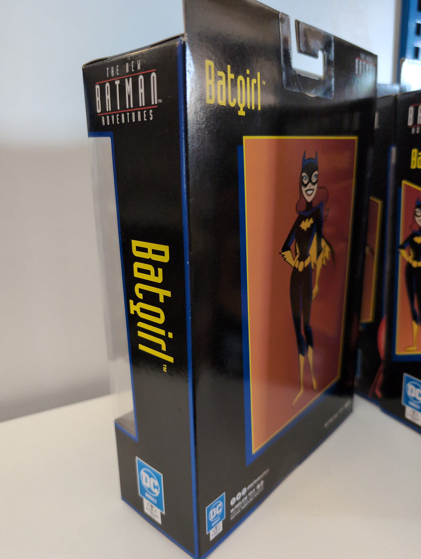 McFarlane Toys Batgirl action figure packaging from The New Batman Adventures series with classic character art on box.