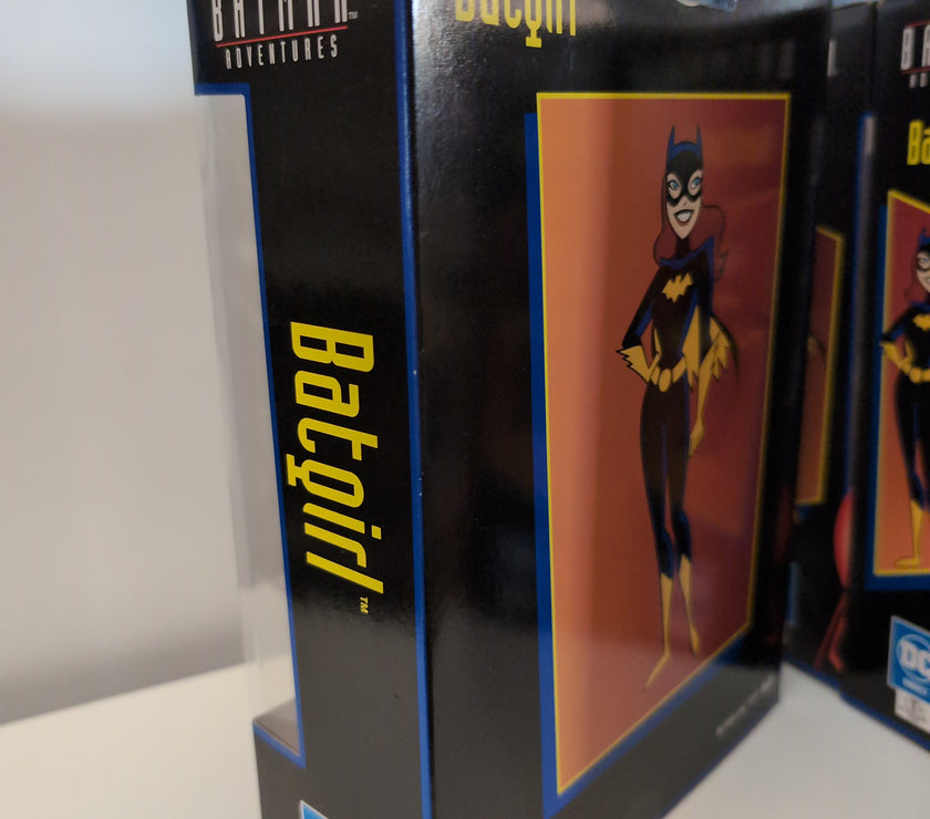 McFarlane Toys Batgirl action figure packaging from The New Batman Adventures series with classic character art on box.