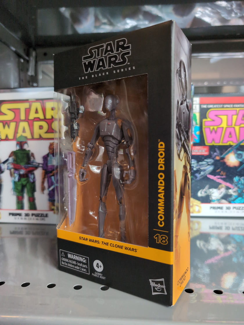 Hasbro Star Wars Black Series 1:12 scale Commando Droid action figure with blaster and vibrosword accessories