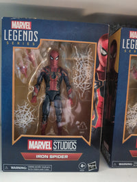 Marvel Legends Iron Spider action figure in box by Hasbro featuring detailed suit and accessories for ages 4 and up